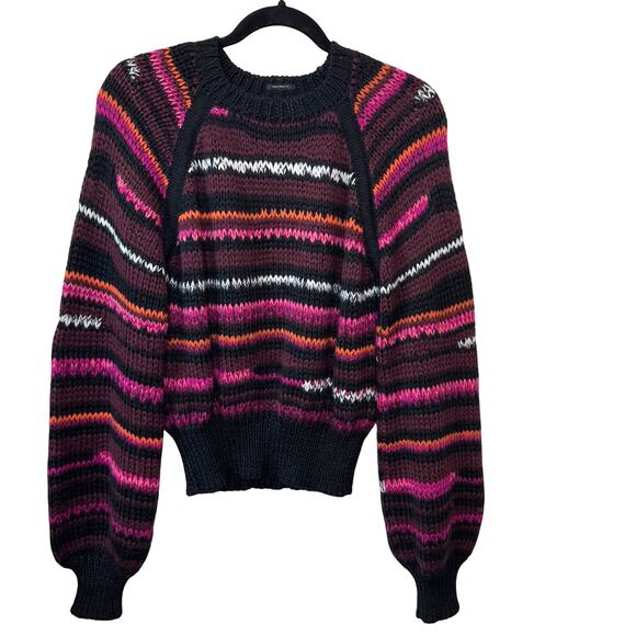 MOTHER Alpaca Blend Sweater Size XS Stripes Bell Sleeve Crop Sweater Chunky - Picture 2 of 12